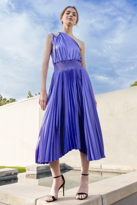 LD 631 - One Shoulder Pleated Satin Dress