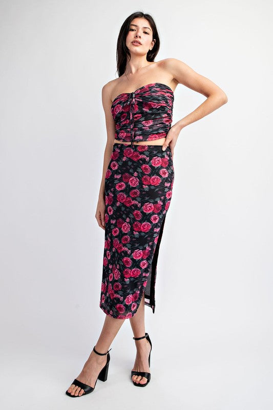 SET 035 - Floral Mesh Midi Skirt