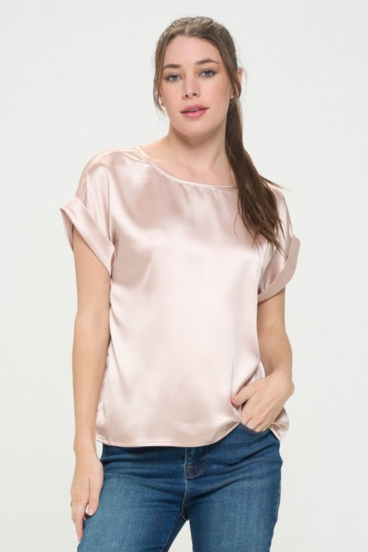 DT 1847 - Satin Rolled Sleeve Blouse