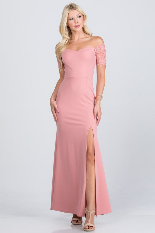 LD 560 - Off Shoulder Lace Detail Mermaid Dress