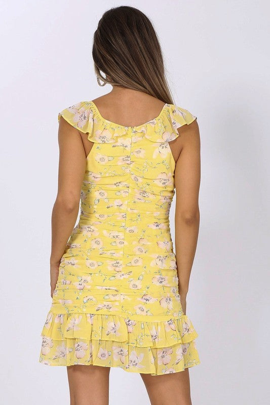 DD 1374 - Ruched Ruffle Mini Dress