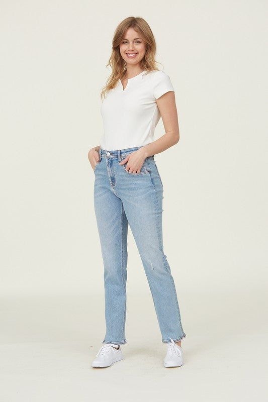 P 775 - Stretchy High Rise Straight Leg Jeans