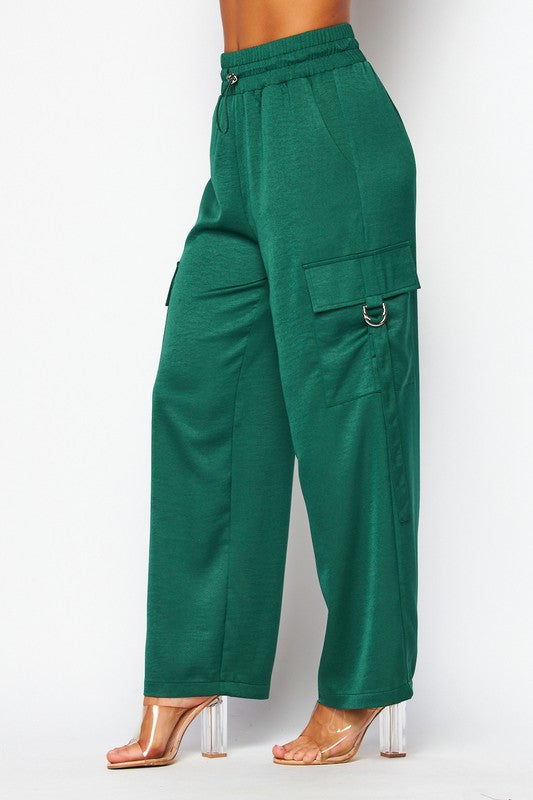 P 743 - Satin Drawstring Cargo Pants
