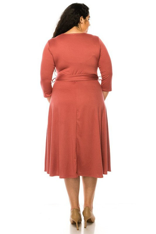 CD 3701 - Solid Faux Wrap Dress