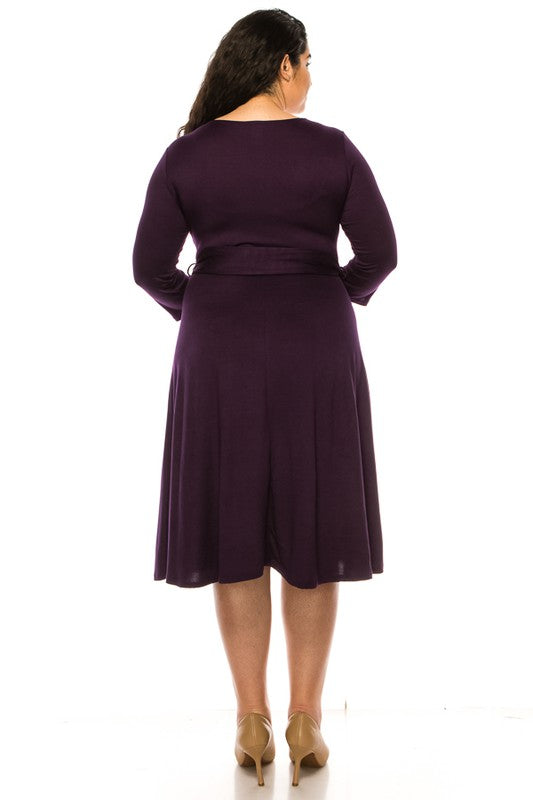 CD 3701 - Solid Faux Wrap Dress