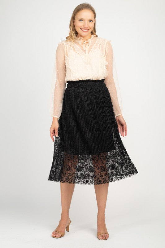 SKT 919 - Floral Lace Pleated Skirt