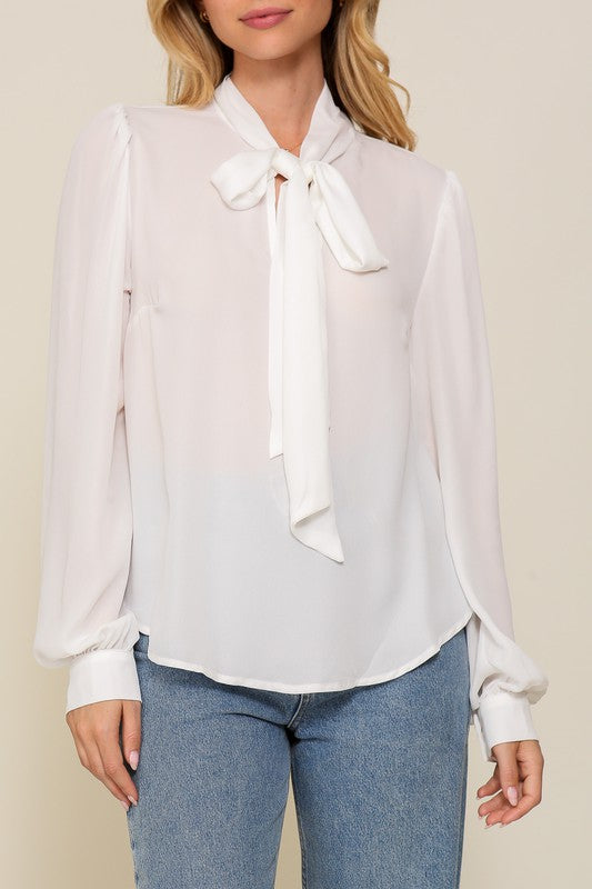 DT 1657 - Chiffon Neck Tie Blouse