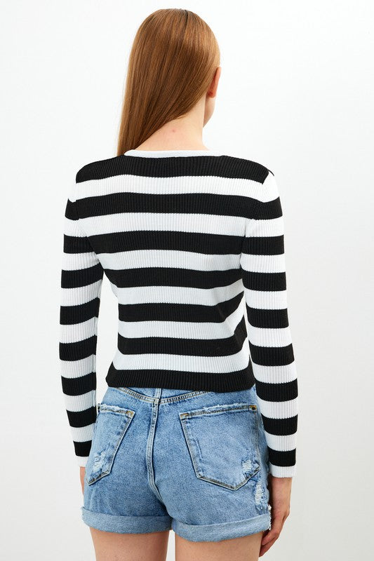 SWT 006 - Cropped Striped Cardigan
