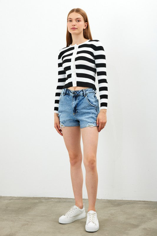 SWT 006 - Cropped Striped Cardigan
