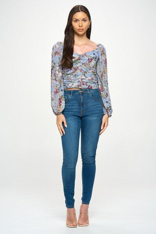 DT 1941 - Botanical Print Front Ruched Top