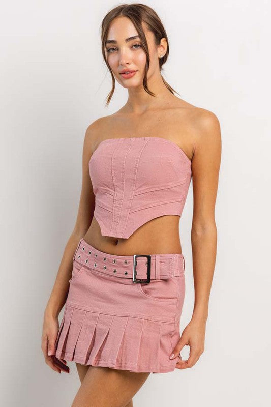 SKT 935 - Cotton Belted Pleated Skirt