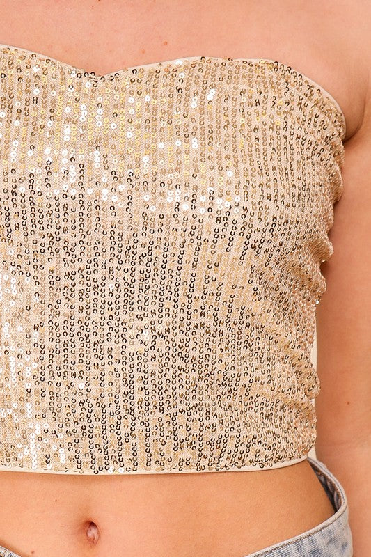DT 1817 - Sweetheart Neck Sequin Crop Top