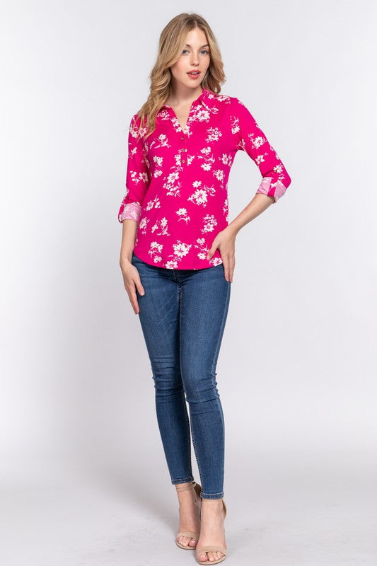 CT 2675 - 3/4 Roll Up Sleeve Top