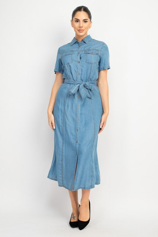 CD 3719 - Waist Tie Denim Dress