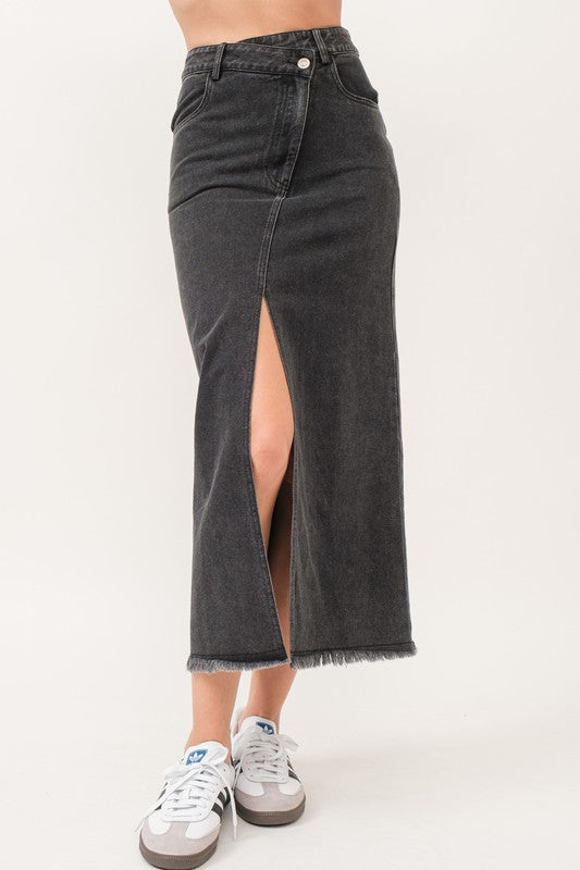 SKT 962 - Criss Cross Denim Maxi Skirt