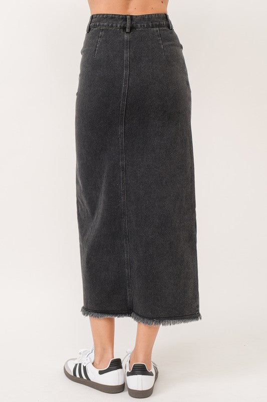 SKT 962 - Criss Cross Denim Maxi Skirt