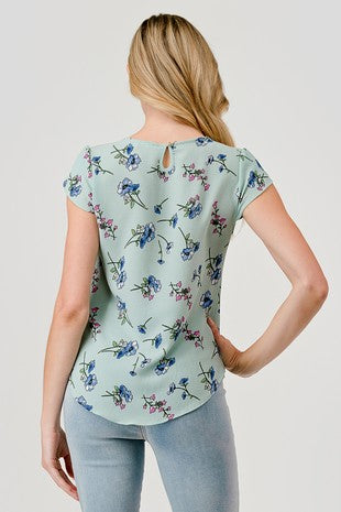 CT 2871 - Floral Print Cap Sleeve Top
