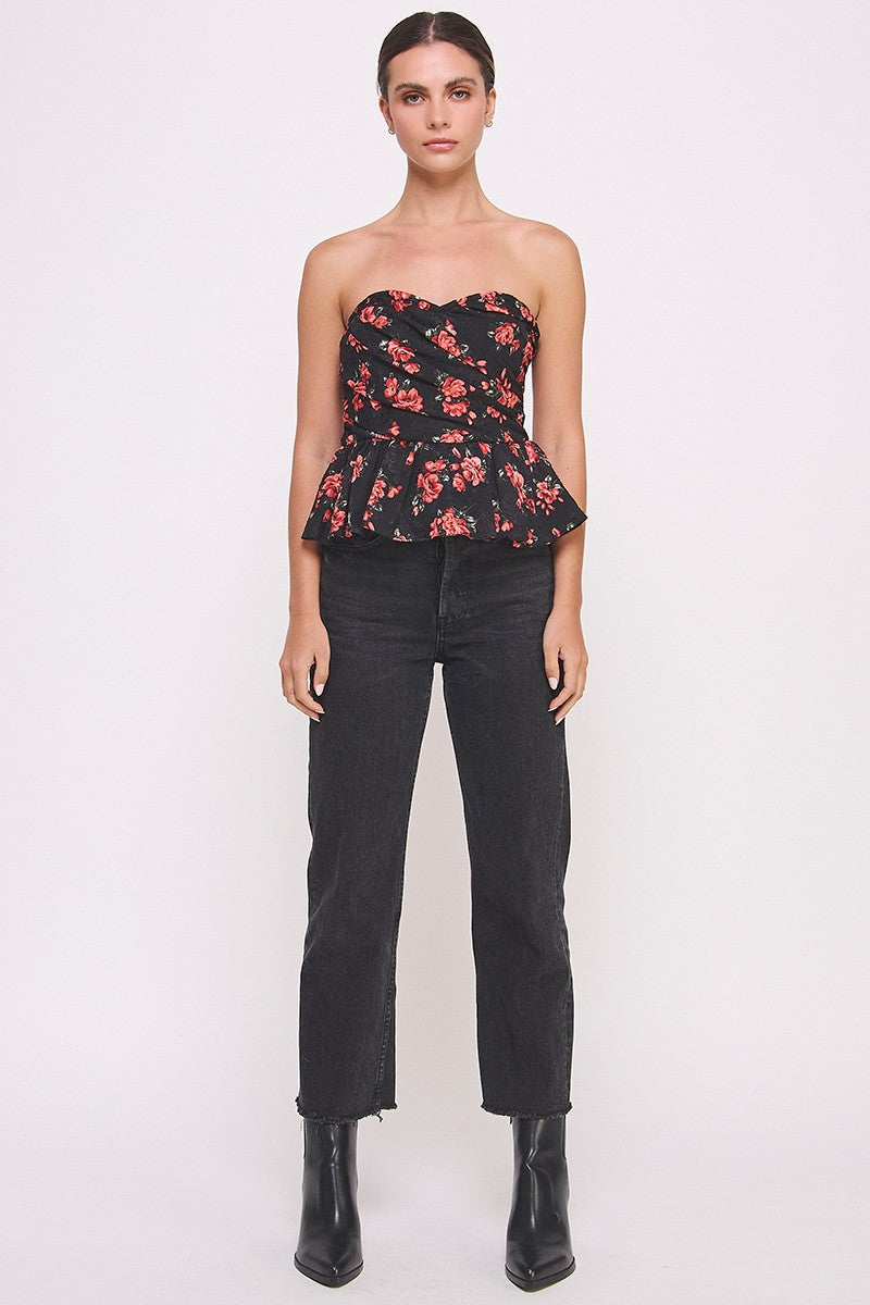 CT 2823 - Floral Strapless Peplum Top
