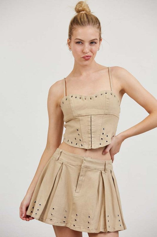 SKT 970 - Eyelet Cropped Two Piece Skirt Set (Top Only)