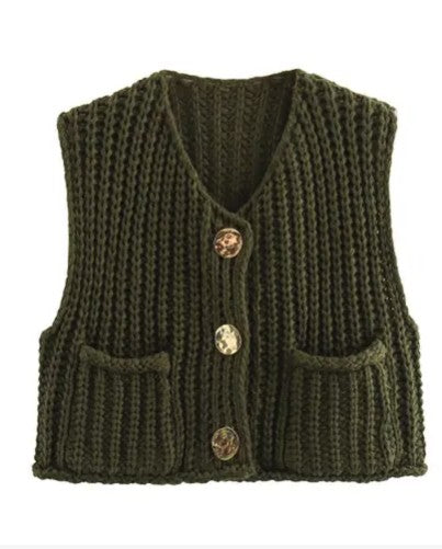 SWT 035 - Sleeveless Knit Cardigan Vest