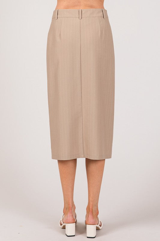 SKT 984 - Pinstriped Slit Long Skirt