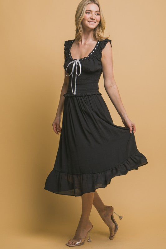 LD 627 - Ribbon Trim Midi Dress