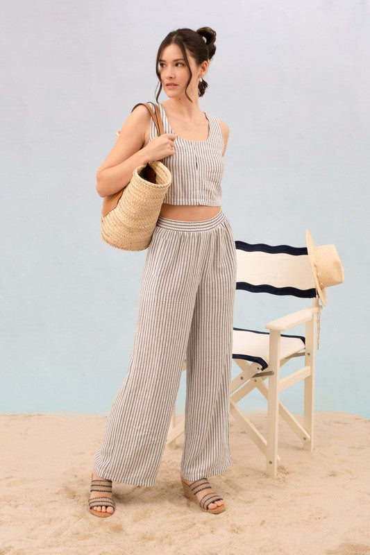 P 752 - Stripe Crop Top & Lounge Bottom Set (Top Only)