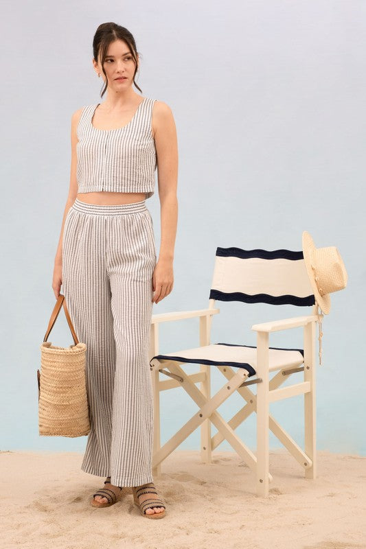 P 752 - Stripe Crop Top & Lounge Bottom Set (Top Only)