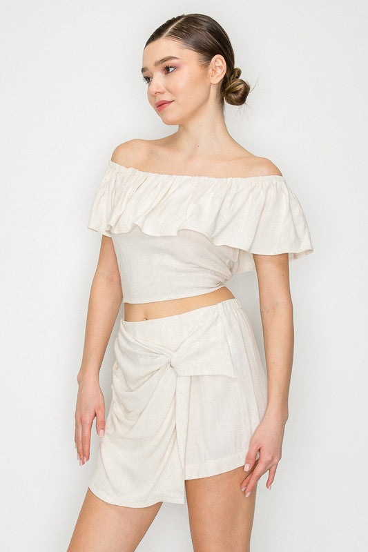 DT 1845 - Ruffled Off Shoulder Crop Top