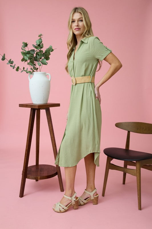 DD 1340 - Collared Button Down Midi Dress