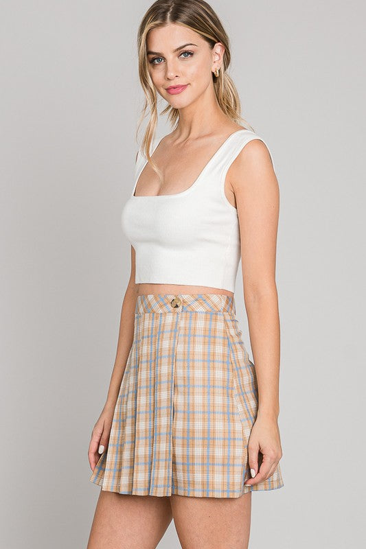 SKT 986 - Pleated Plaid Wrap Skirt