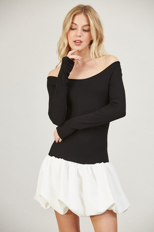 CD 3708 - Color Block Bubble Hem Dress