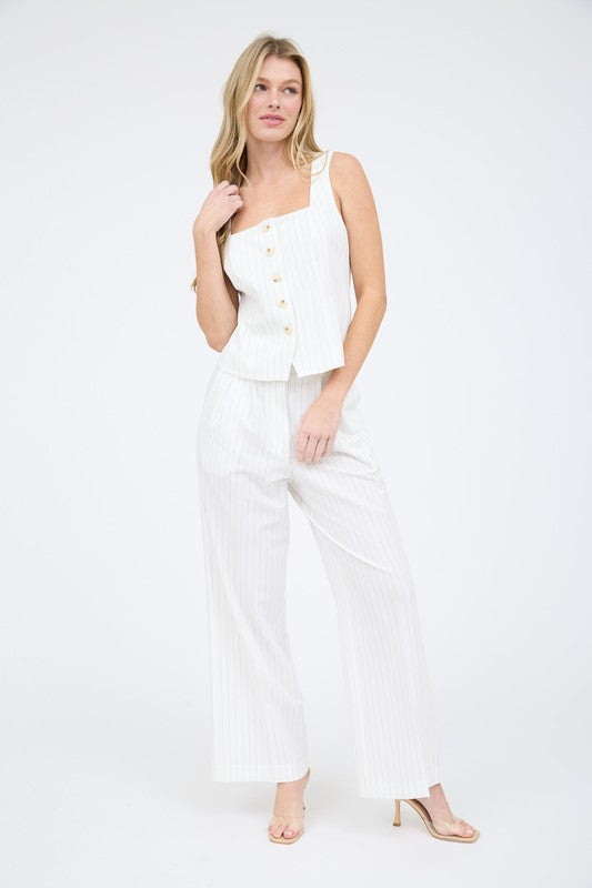 P 760 - Pinstripe Pleated Wide Leg Dress Pants