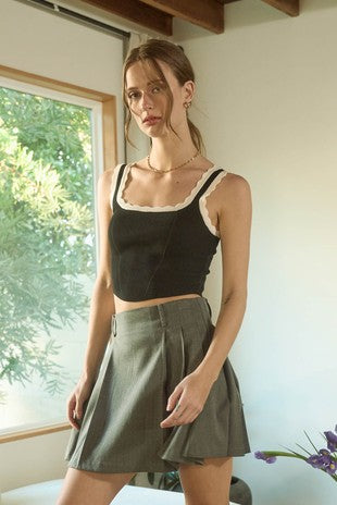 CT 2866 - Contrast Scallop Trim Crop Top