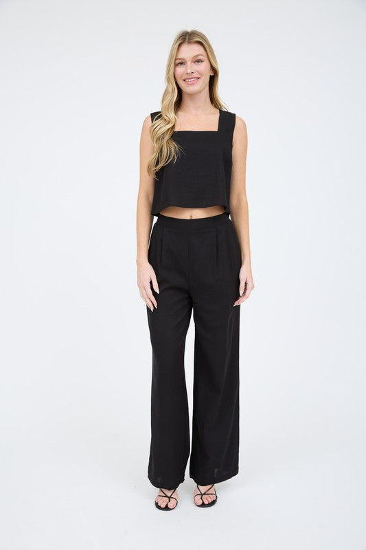 P 761 - High Waist Front Pleat Linen Pants