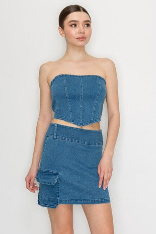 CT 2826 - Denim Corset Crop Top
