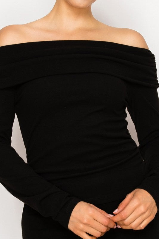 DT 1825 - Bardot Neck Ribbed Top