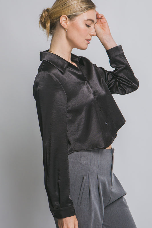 DT 1955 - Cropped Satin Button Up Shirt