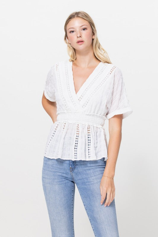 DT 1784 - Short Sleeve Lace Detail Top