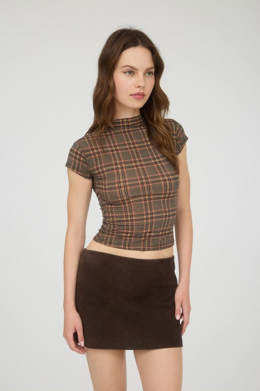 CT 2768 - Plaid Knit Crop Top