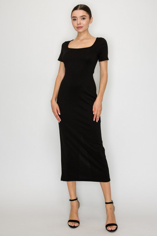 LD 574 - Ribbed Slit Bodycon Dress