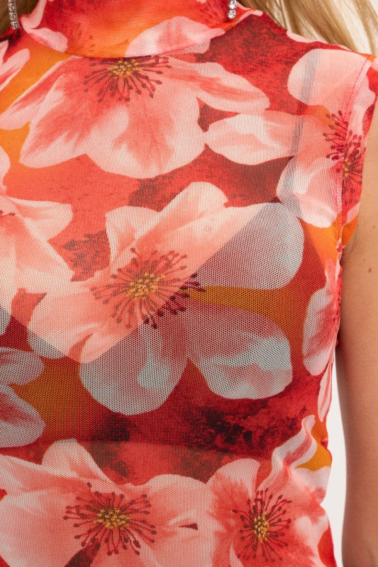 DT 1793 - Floral Mock Neck Sheer Top