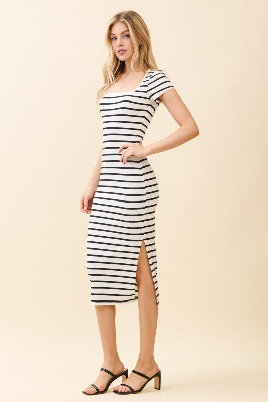 CD 3705 - Striped Side Slit Midi Dress