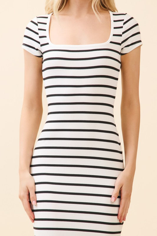 CD 3705 - Striped Side Slit Midi Dress