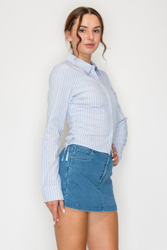 DT 1868 - Side Ruching Striped Shirt