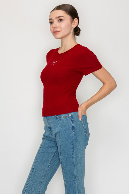 CT 2787 - Rhinestone Ribbon Crop Top