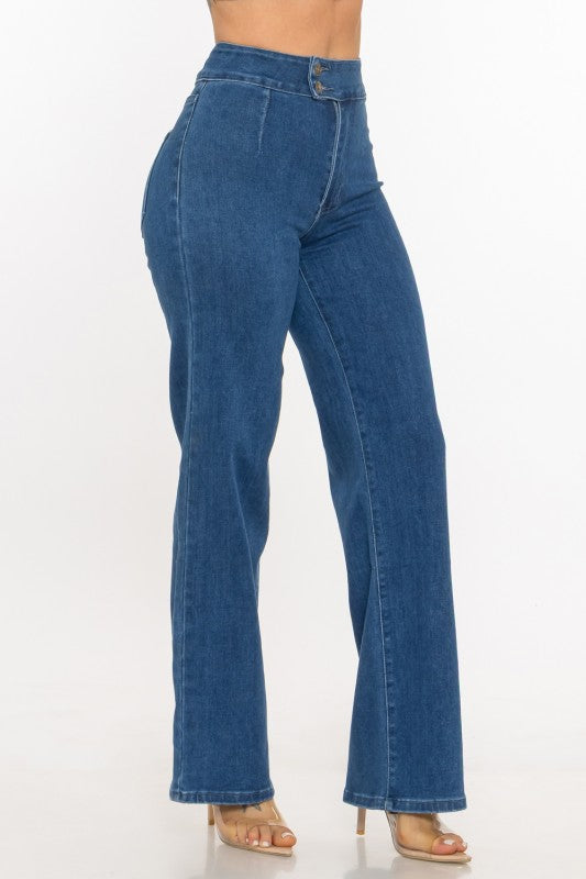 P 818 - Double Button Wide Leg Jeans