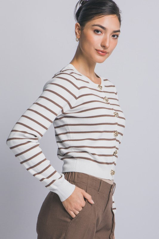 SWT 029 - Striped Cardigan with Gold Accents