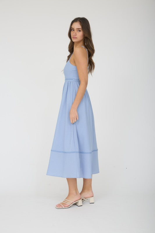 LD 618 - Lace Trim Sleeveless Midi Dress