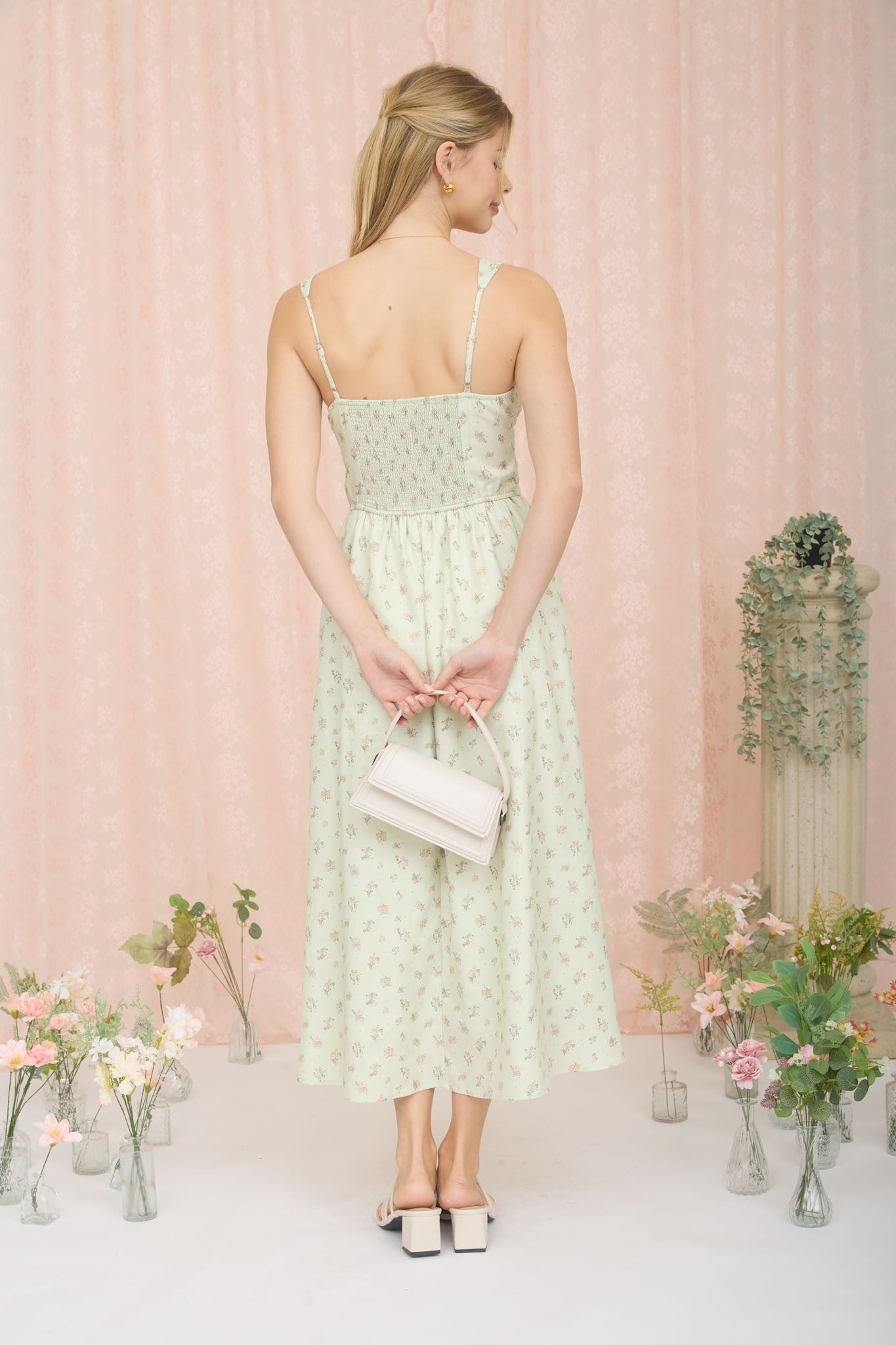 DD 1444 - Sleeveless Front Tie Corset Midi Dress